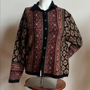 Koret Black and burgundy Patterned Knit Cardigan